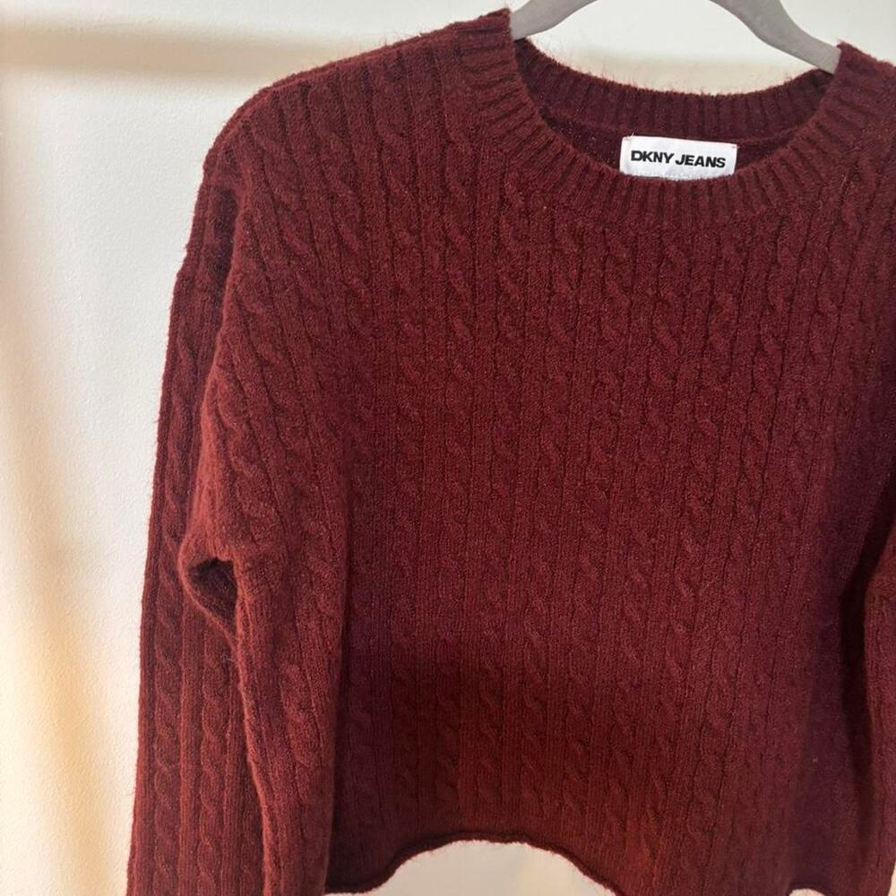 DKNY Jeans Burgundy Cable Knit Sweater Women Size M Knitwear Long Sleeve Cozy - Picture 2 of 6